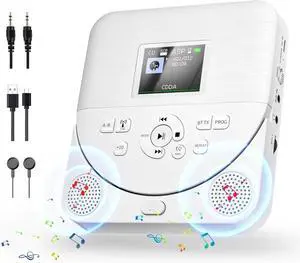 Bluetooth CD Player Portable for Home with Dual Speakers, FM Transmitter, Rechargeable Portable CD Player for Car Compact Player with Colorful TFT Screen