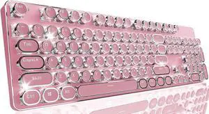 EWEADN TK950 Typewriter Keyboard Wireless Mechanical Keyboard, 104 Keys Aesthetic Typewriter Keyboards with White Backlit, Anti-Ghosting, Blue Switch Bluetooth/2.4GHz/Wired Keyboards-Pink