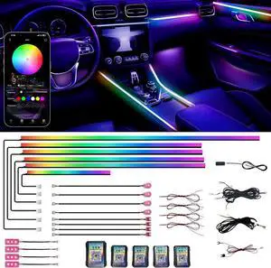 Acrylic Interior Car LED Strip Lights, Colorful 18-in-1 Car Ambient Lighting Kit, with Wireless APP Control, 622 LED Fiber Optic Strip Lights for Cars, Supports Neon Sync with Music DIY Mode.