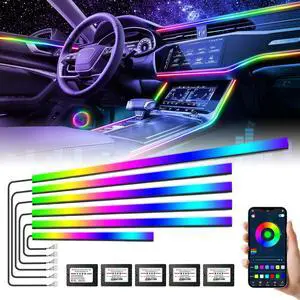 Dreamcolor Acrylic Interior Car Lights,  Car LED Strip Light with Bluetooth APP, Car Ambient Lighting Kit with RGB 6 in 1 and 175 inches 593 LEDs, 16 Million Colors Sound Activated Car Neon Lights