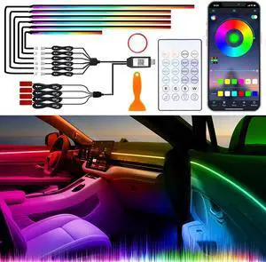 Acrylic Interior Car Lights with Wireless APP/Remote/Button Control, 10 in 1 Dreamcolor USB Car Ambient Lighting Kit 16 Million Colors Neon Strip Accessories for Vehicle Truck Inside Decorations