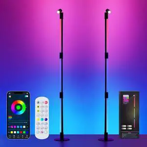 Corner Floor Lamp - 2 Pack Black RGB LED Floor Lamp with Music Sync and 16 Million DIY Colors, App & Remote Control, Color Changing Modern Smart Corner Lamp for Bedroom Living Room