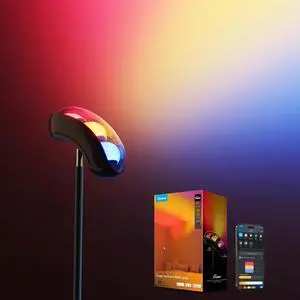 Torchiere Floor Lamp with Matter, Alexa Compatible, RGBIC Warm Cool White Standing Lamp with 77 Scene Modes, Music Sync, 67" Modern Floor Lamps for Living Room Bedroom, Black, 172 ft² Light Area