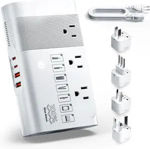 500W Universal Travel Adapter 220V to 110V Voltage Converter, Pure Sine Wave European Travel Plug Adapter Converter, Transformer for US to Most EuropeUK/AU/EU/IT with 3 US Outlets & 4 USB