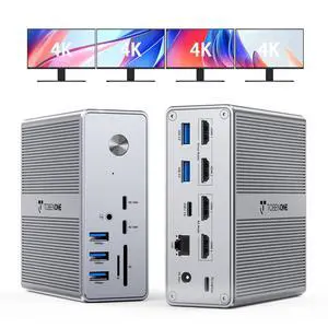 TobenONE DisplayLink Docking Station 4 Monitor with 4 HDMI, 18-in-1 Quad/Triple 4K@60Hz Display Dock with 120W Power Supply for Thunderbolt 5/4/3, USB4, USB-C Windows, MacBook(8 USB, Ethernet, etc)