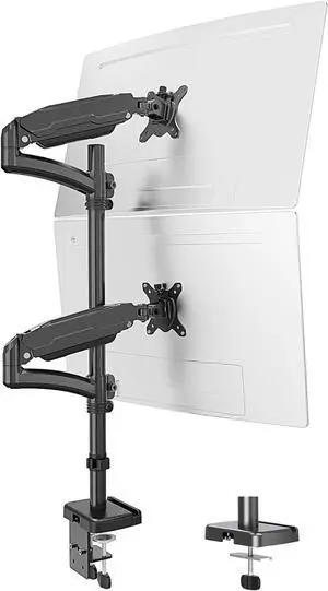 Vertical Dual Monitor Mount, Stacked Monitor Stand for 2 Computer Screens up to 32 inches, Fully Adjustable Gas Spring Display Desk Mount, Each Arm Holds up to 17.6lbs, VESA Mount