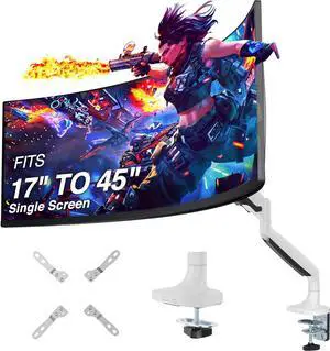 Single 17"-45" Monitor Arm Desk Mount Premium Mechanical Spring fits One Flat/Curved/Ultrawide Monitor Full Motion Height Swivel Tilt Rotation Adjustable, White