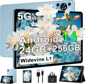 Tablet 11 inch, 2025 Android 14 Tablet with 24GB RAM 256GB ROM ( 1TB Expand ), Octa-Core Tablets with 13MP+5MP Camera, 8000mAh, IPS HD Touch Screen, 5G WiFi Widevine L1, GPS, Split Screen -Metal Blue