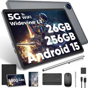 Android 15 Tablet with Keyboard, 26GB RAM, 256GB ROM(2TB Expand), 10.1 inch Octa-Core Tablets, 5G/2.4G WiFi, 8000mAh Battery, BT 5.0, GMS Certified, with Mouse, Case, Stylus, Split screen(Black) Android 15 Tablet with Keyboard, 26GB RAM, 256GB ROM(2TB Expand), 10.1 inch Octa-Core Tablets, 5G/2.4G WiFi, 8000mAh Battery, BT 5.0, GMS Certified, with Mouse, Case, Stylus, Split screen(Black)