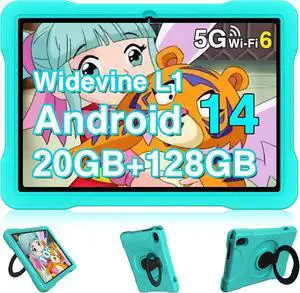 Kids Tablet Android 14, 10.1 inch Tablet for Kids, 20GB+128GB/1TB Expandable, Android Tablets with WiFi 6, Octa-Core, Parental Control, BT5.0, 360° EVA Case - Green