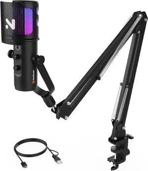 NearStream RGB Gaming Microphone for PC with Noise Canceling/Monitor/Mute/Gain/Removable Pop Filter, USB Condenser Mic with Boom Arm for Stream/Podcast/Twitch/Discord/YouTube/PS4/PS5(AM30U)