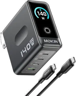 Laptop Charger GaN 140W USB C Charger PD3.1 PPS 4-Port Multi-Device Fast Charging USB C Power Adapter Intuitive Touch Screen for MacBook Pro iPhone 17/16 Series   XPS HP DJI Drone