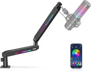 TONOR RGB Gaming Mic Arm, Low Profile Microphone Boom Arm with controllable RGB Light, Mic Stand with Cable Management, 3/8", 5/8" and 1/4", Adapter, Perfect for Streaming, Studio, T90LP