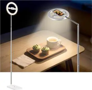 68.5" Overhead Phone Mount with Ring Light for iPhone, 3000mAh 360° Rotation Foldable Rechargeable Ring Light Phone Holder for Video Recording, Photography, Live Streaming, TikTok, YouTube