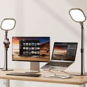 2 Packs Video Conference Lighting Kits, Dimmable Desk Ring Light with Stand and Phone Holder, Computer Laptop Light for Zoom Meeting, Video Calls, Live Streaming, Podcasting, Video Recoring