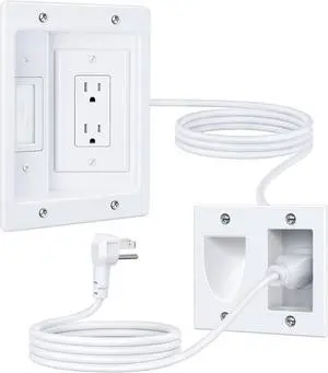 in Wall Cable Management Kit, Cable Concealer Kit for Wall Mounted TV, Recessed Outlet with TV Cord Hider for Power Cables & Low Voltage Cables, Fits All Plugs