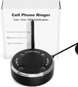 Loud Cell Phone Ringer Amplifier for Seniors & Hearing Impaired, 116dB External Ringer for Cell Phone with Dual Alert, Bluetooth 5.3 Speakerphone Dedicated Answer/End Call, 95ft Coverage