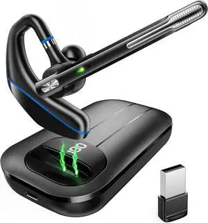 Bluetooth Headset V5.3, Wireless Earpiece with 1000mAh Charging Case, 96H Talktime, Hands Free Noise Canceling Headphones with Dual-Mic for Computer Cell Phones Trucker Home Work (Blue)