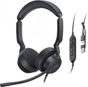 UH44 Teams Certified USB Wired Headset with 2 Noise Cancelling Mics,Stereo Sound for PC,Laptop,Teams,Zoom,Call Center,Home Office,Inline Controls,Comfort Ear Cushions,USB-C/A,Busylight-Black