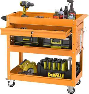 3 Tier Rolling Cart, Heavy Duty Utility Industrial Service Carts on Wheels, Metal Tool Cart with Locked Drawers, Ideal for Garage, Warehouse and Repair ShopOrange