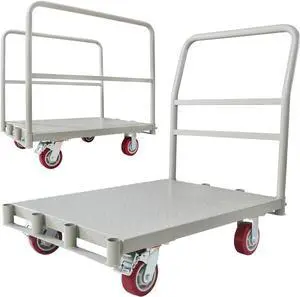 2-in-1 Steel Panel Truck Cart, 2200 lbs Heavy Duty Platform Truck Carts with 4 Side Handrails and 4 Swivel Casters, 36" L X 24" W Flatbed Carts Lumber Drywall Cart for Handling and Storage