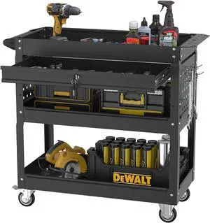 3 Tier Rolling Cart, Heavy Duty Utility Industrial Service Carts on Wheels, Metal Tool Cart with Locked Drawers, Ideal for Garage, Warehouse and Repair ShopBlack