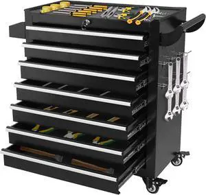 7-Drawers Rolling Tool Chest, Metal Tool Box with Wheels, Garage Storage Tool Cart with Lock Tools Drawer Organization Toolbox for Warehouse, Workshop & Repair Shop