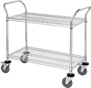 2 Tier Heavy Duty Rolling Utility Carts with Wheels and Handle Bar, NSF Certified 1200LBS, Commercial Serving Storage Cart for Warehouse Garage Kitchen, 21" Deep x 36" Wide x 39" High, Silver