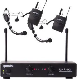 UHF-02HL-S34 - Dual Channel UHF Wireless Headset & Lapel Mic System, Perfect for Fitness Instructors, Presenters, and Stage Performers