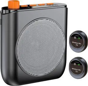 Wireless Microphone Amplifier, Magnetic Clip-on Microphone Voice Amplifier, Suitable for Teachers Portable Bluetooth Voice Amplifier Equipped with 2 Clip-on Microphones Classroom Meetings Tour Guides