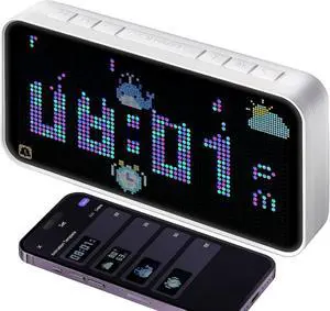 PixelRise Smart Alarm Clock for Bedroom,Pixel Art LED Dot Matrix Display, Weather Temperature Animation, Loud Dual Alarm for Heavy Sleeper, Sleep White Noise, WiFi Weather & Time Sync, App