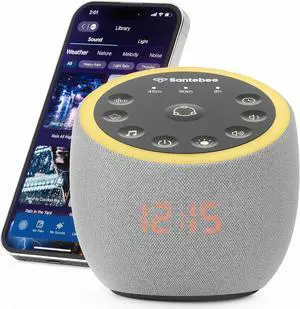 White Noise Sound Machine for Sleeping, 361 Soothing Sounds, Smart APP Control, Custom Buttons, Non Looping Natural Sounds, Bedside Dimmable Clock, Night Light,  for Adults Baby Kids Lullaby