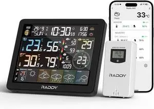 N80 Smart Wi-Fi Weather Station with APP Control, Indoor Outdoor Thermometer Wireless with 8 Inch Large Display, Sunset/Sunrise Time, PM2.5/AQI, UV Index, 4 Alarm Clock