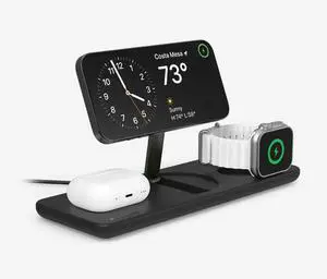 Podium 3-in-1 Wireless Charging Station for Apple, Qi2-Certified 15W Magsafe Charger Stand, Wireless Charger for iPhone 16 15 14 13 12 - Apple Watch - Airpods Series (Charger & USB-C Included)