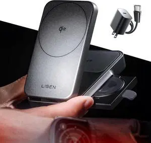 3-in-1 Charging Station for iPhone 16 Fast Charger 15W Qi2 Certified Foldable Magsafe Charger Stand for Apple Multiple Devices,Wireless Nightstand for iPhone, AirPods,Apple Watch,Travel Charger