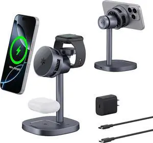 2025 New  3 in 1 Magsafe Wireless Charger Stand for iPhone 16 Charger, Qi2 Certified 15W Wireless Charger, Fast Cooling Charger Station for iPhone 16/15/14/13/12, for Apple Watch, AirPods