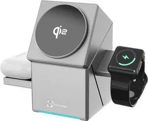 Apples Approved Qi2 3 in 1 Charging Station for Apple MagSafe Charger with One Touch Rotate, Latest Qi2 15W Fast Wireless Charger Stand for Apple iWatch, for iPhone 16,15,14,13,12 Series, AirPods