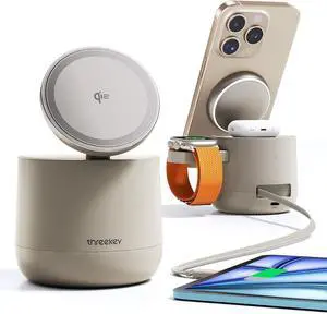 MFI Certified by Apple, 4 in 1 Magsafe Wireless Charging Station, Qi2 15W Magsafe Charger for iPhone 16/15/14/13/12 Series, iWatch, Airpods, iPad, 65W Charger Included