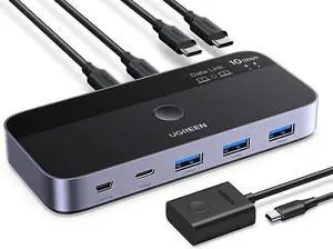 10 Gbps USB-C Switch Support File Sync & Cross-Screen Drag, USBC 3.2 Switch 2 Computers Share 4 USB 3.2 Gen 2 Ports, USB Switcher Selector Sharing Keyboard and Mouse with Controller