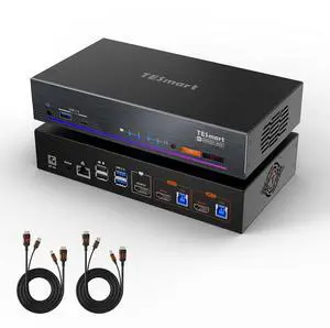 8K@60Hz HDMI KVM Switch 2 Computers 1 Monitor, USB 3.0 HDMI KVM Switch 2 Ports 4K@144Hz, Support EDID, Gigabit Network, Hotkey Switch, Audio & Mic with All Input Cables