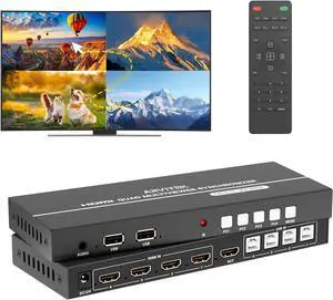 HDMI KVM Switch 4 Port w/Multi-Viewer, 4K@30Hz Quad HDMI Multiviewer Switch 4x1 with PIP, POP, 3.5mm Audio Output, 6 Viewing Modes, Quick View for Security Camera, PC, Laptop, Fire Stick, Roku