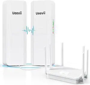 Dual-Band Wireless Bridge Router Kit | 2.4G 5.8G WiFi Bridge | 5KM Point to Point Wireless Bridge Outdoor Network Starlink Extender for Barn/Shop | IP65 Weatherproof | Plug & Play