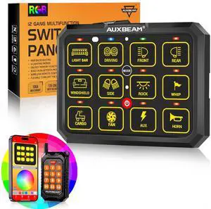 12 Gang Switch Panel Bluetooth RGB AC-1200 with APP&Remote Control Toggle Momentary Pulsed Switch Pod Off Backlight for Truck Offroad 12-24V Waterproof 2 Years Warranty (Patent Registering)