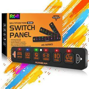 6 Gang Slim Switch Panel RGB AS-R60 Automatic Dimmable Switch Panel with Toggle Momentary Pulsed LED Switch Pod Off Backlight 12-24V for Truck Offroad Car Boat Waterproof, 2-Year Warranty