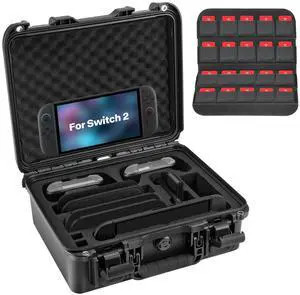 Hard Shell Carrying Case Compatible with Nintendo Switch 2 (2025), Waterproof Travel Bag for NS2 Console, Pro Controller x 2, Dock, Joy-con Grip, Power Adapter, 20 Games and Other accessories