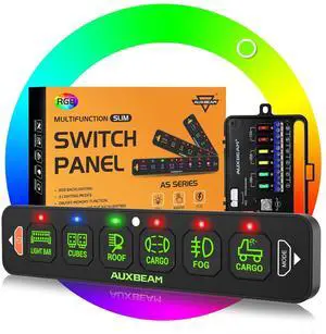 6 Gang Slim Switch Panel RGB AS-R60 Toggle Momentary Pulsed Dimmable Backlight Multifunction Switch Panel with Memory Function for 12-24V Truck Offroad Car Marine Waterproof
