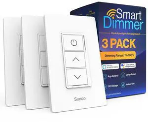 Sunco 3 Pack Smart Dimmer Switch, Double Rocker Wall Light Switch, WiFi Compatible with Tuya, Smart Life,  Smart App, 120V, Compatible with Alexa and Google Assistant