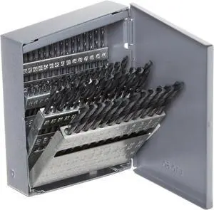 Chicago Latrobe 159 Series High-Speed Steel Short Length Drill Bit Set In Metal Case, Black Oxide Finish, 135 Degree Split Point, Wire Size, 60-piece, #60 - #1