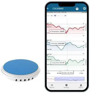 Disc Maxi 3 in 1 Wireless Indoor Outdoor Thermometer, Hygrometer & Dew Point Sensor & Data Logger, Smart Temperature Humidity Monitor
