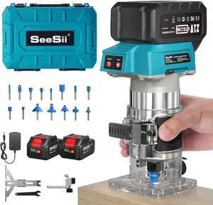 Cordless Wood Router Tool, ET01 21V Compact Trim Router with Dual 4.0Ah Batteries Up to 30 Mins, Brushless Motor, 6-speed Adjustable Fixed Router for Woodworking, Wood Trimming, DIY